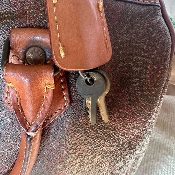 Etro Paisley Leather Boston Bag with Lock + Keys + Luggage Tag - Picture 11 of 11